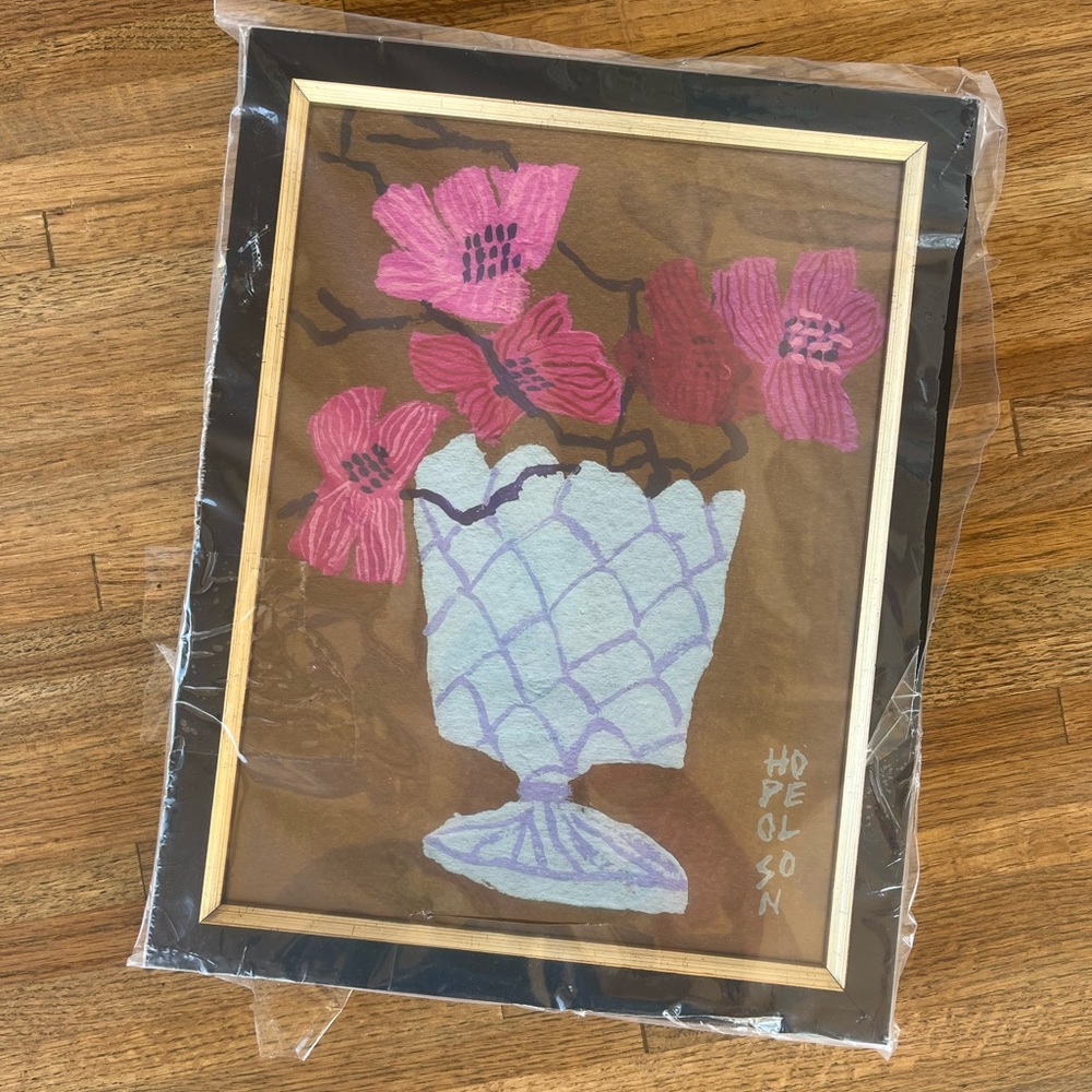 Anthropologie Pink and Brown Floral Art